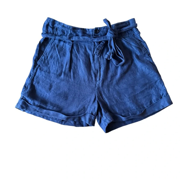 Alex Mill Pants - Alex Mill 10 Linen Blue High Waisted Zip Button Fly Paper Bag Belted